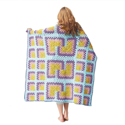 Bernat Crochet Mitered Granny Square Throw Crochet Blanket made in Bernat Super Value yarn