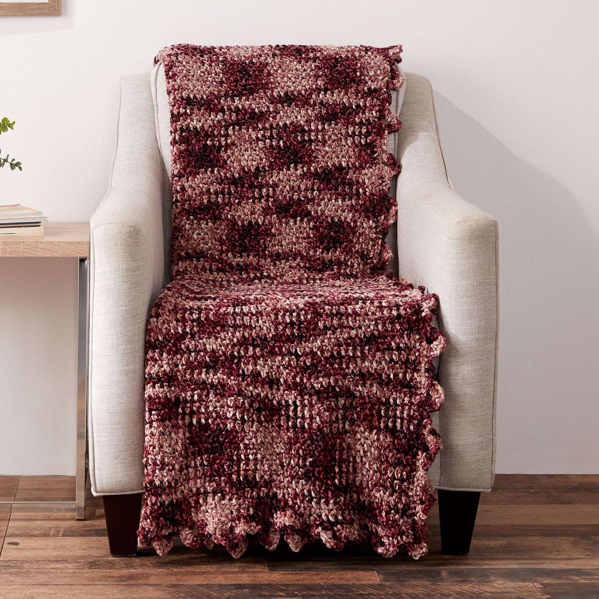 Crochet Blanket made in Bernat Crushed Velvet yarn