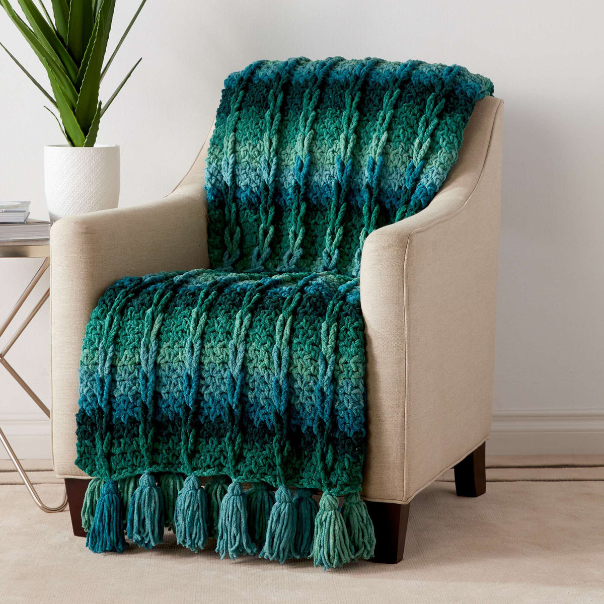 Crochet Blanket made in Bernat Blanket Ombre yarn