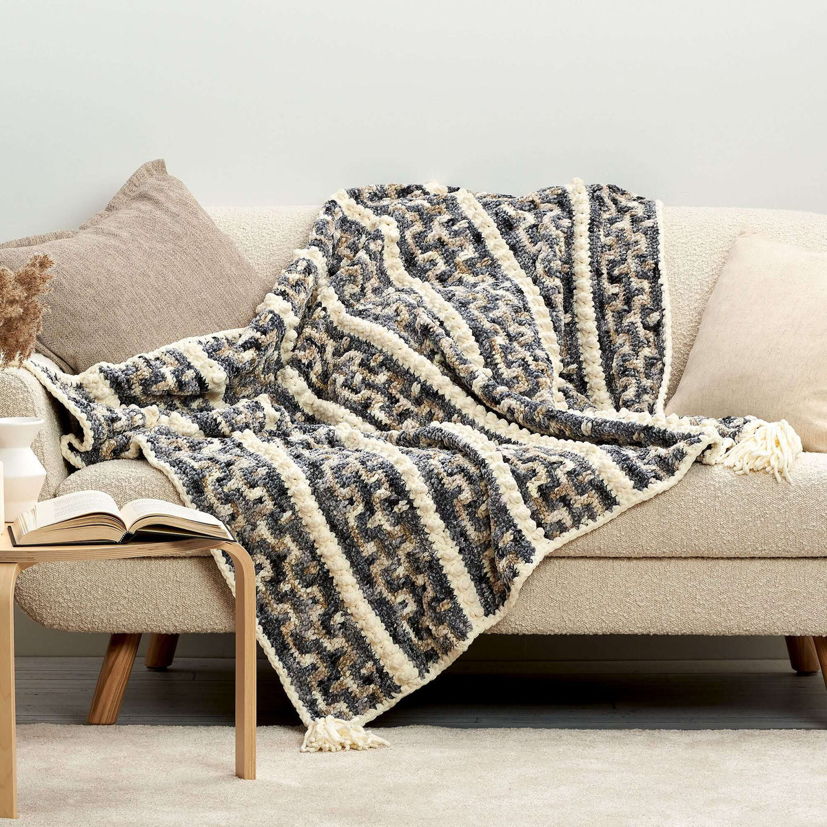 Crochet Blanket made in Bernat Crushed Velvet yarn