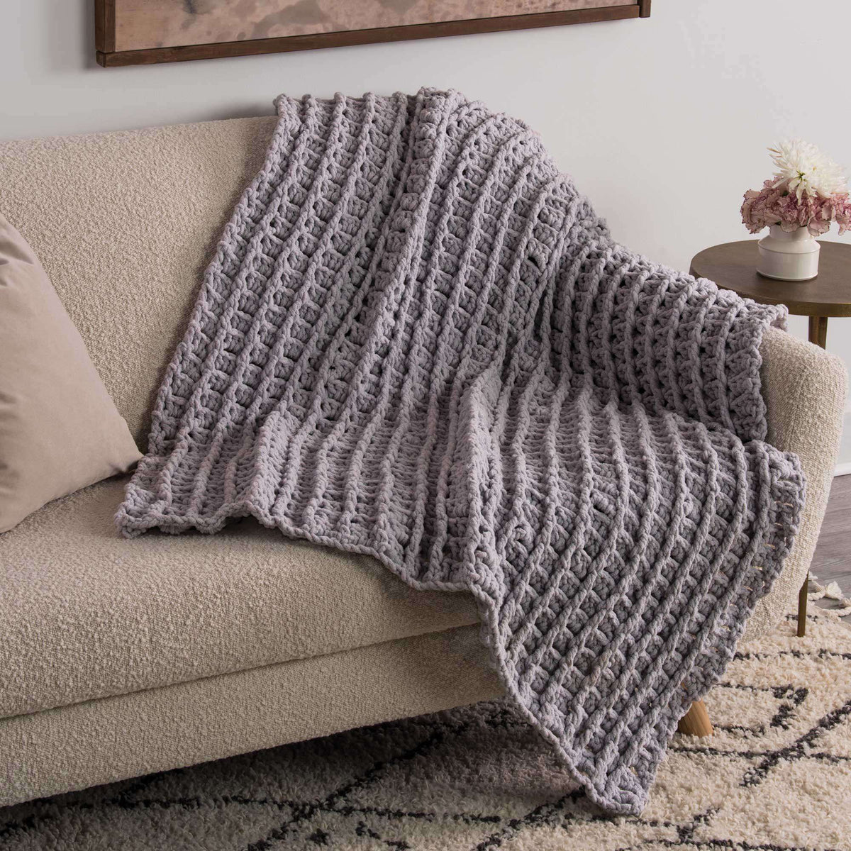 Crochet Blanket made in Bernat Blanket Sparkle yarn
