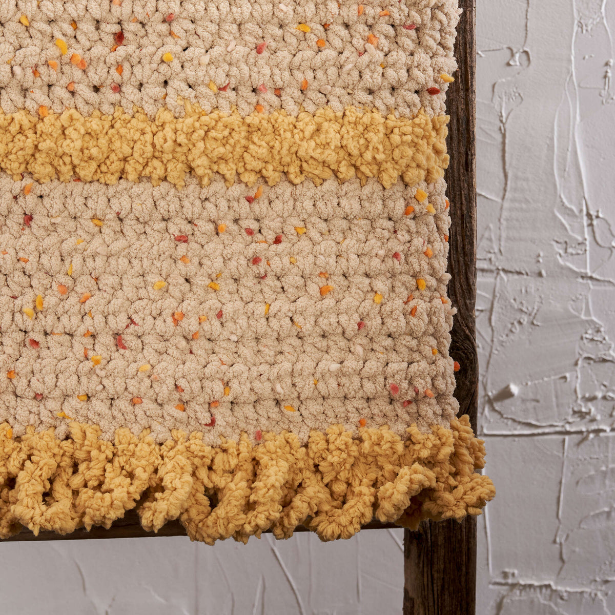 Crochet Blanket made in Bernat Confetti, Sheepy yarn