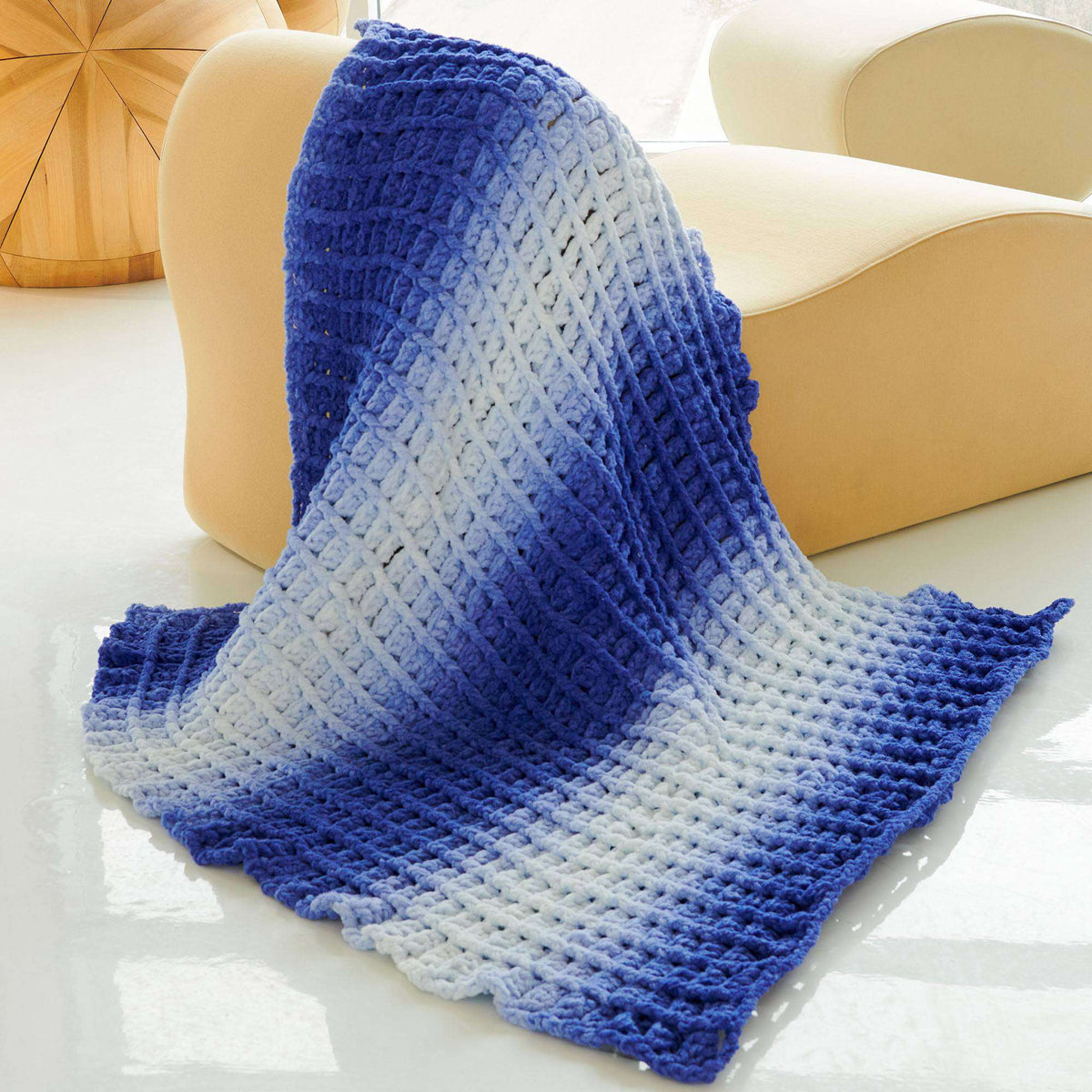 Crochet Blanket made in Bernat Blanket Perfect Phasing yarn