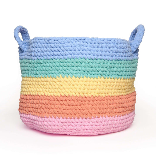 Crochet Rainbow Stripe Basket made using Bernat yarn