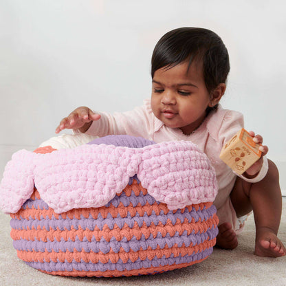 Bernat Crochet Petal Striped Basket Crochet Basket made in Bernat Baby Blanket yarn