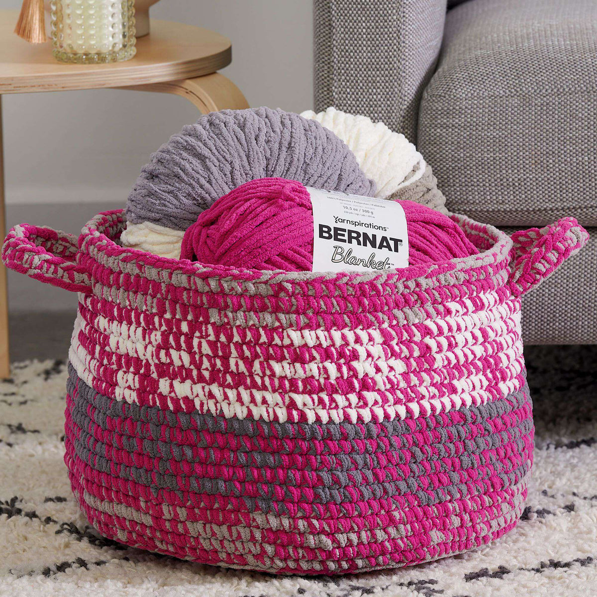 Crochet Basket made in Bernat Blanket O'Go yarn
