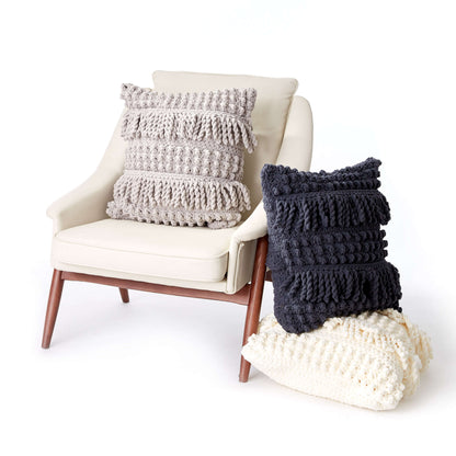 Bernat Bobble and Fringe Crochet Pillow Coal