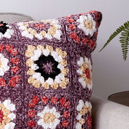 Bernat Crochet Pretty Granny Square Pillow Crochet Pillow made in Bernat Velvet yarn