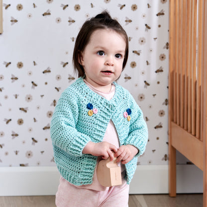 Bernat Embroidered Crochet Baby Cardigan Aqua Mist