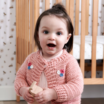 Bernat Embroidered Crochet Baby Cardigan Soft Peach