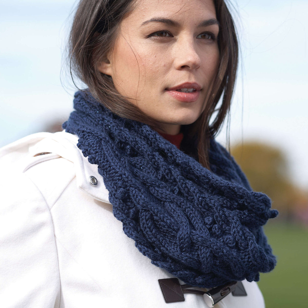 Knit Cowl made in Bernat Satin yarn