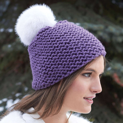 Bernat Knit Garter Stitch Pompom Hat Knit Hat made in Bernat Softee Chunky yarn