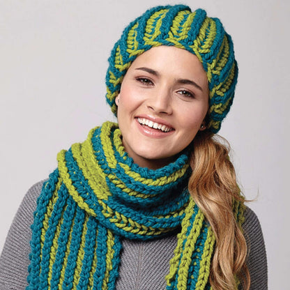 Bernat Flip Shade Hat & Scarf Knit Hat made in Bernat Wool-Up Bulky yarn