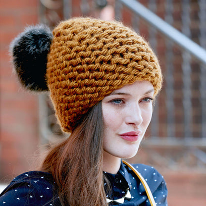 Bernat Garter Knit Hat Knit Hat made in Bernat Faux Fur Pompom yarn