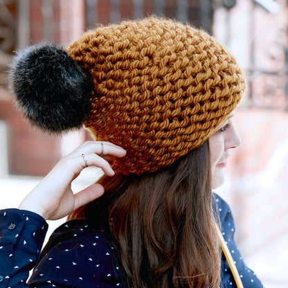 Bernat Garter Knit Hat Knit Hat made in Bernat Faux Fur Pompom yarn
