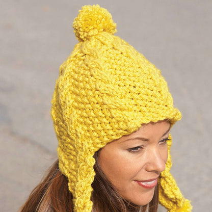 Bernat Knit Golden Glow Earflap Hat Knit Hat made in Bernat Softee Chunky yarn
