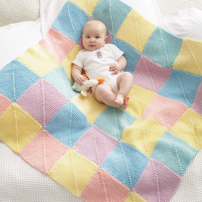 Bernat Mitered Squares Knit Blanket Knit Blanket made in Bernat Giggles yarn