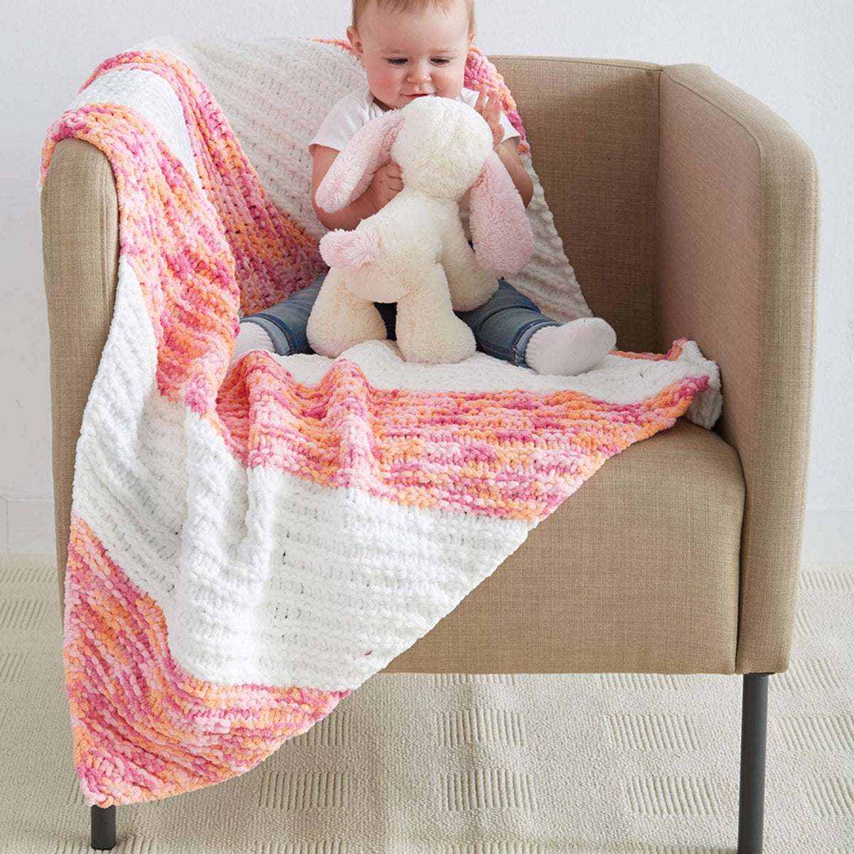 Knit Blanket made in Bernat Baby Blanket yarn