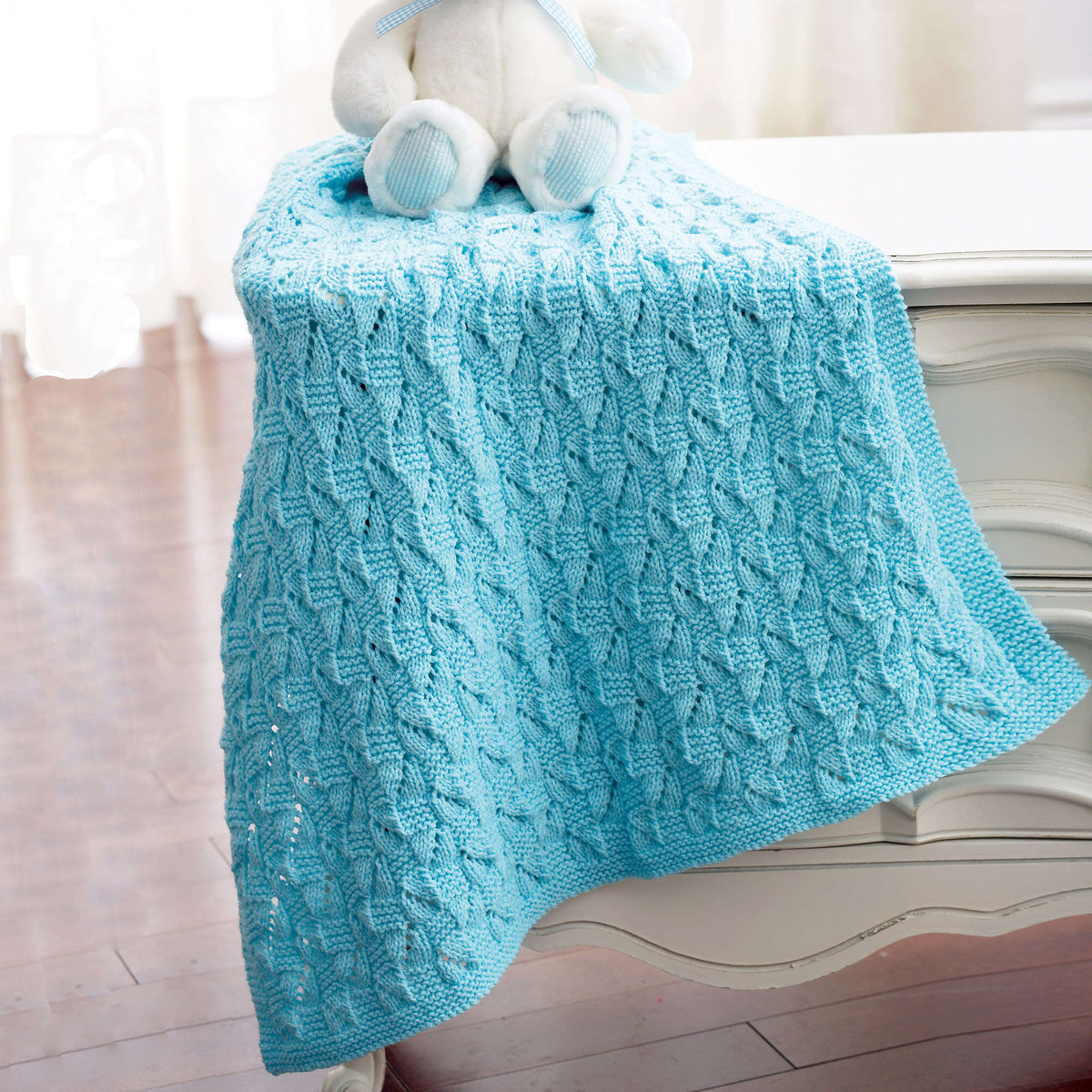 Knit Blanket made in Bernat Baby Sport yarn