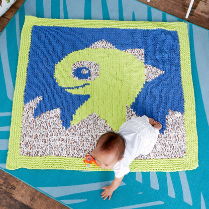 Bernat Knit Dino Hatch Blanket Knit Blanket made in Bernat Baby Blanket yarn