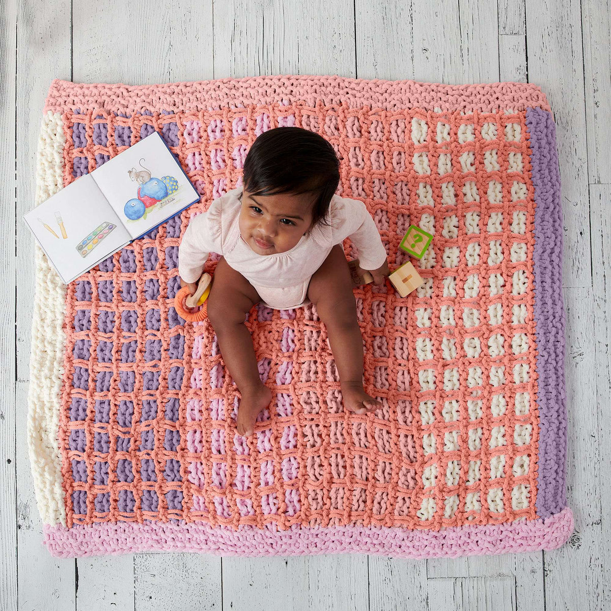 Knit Blanket made in Bernat Baby Blanket yarn