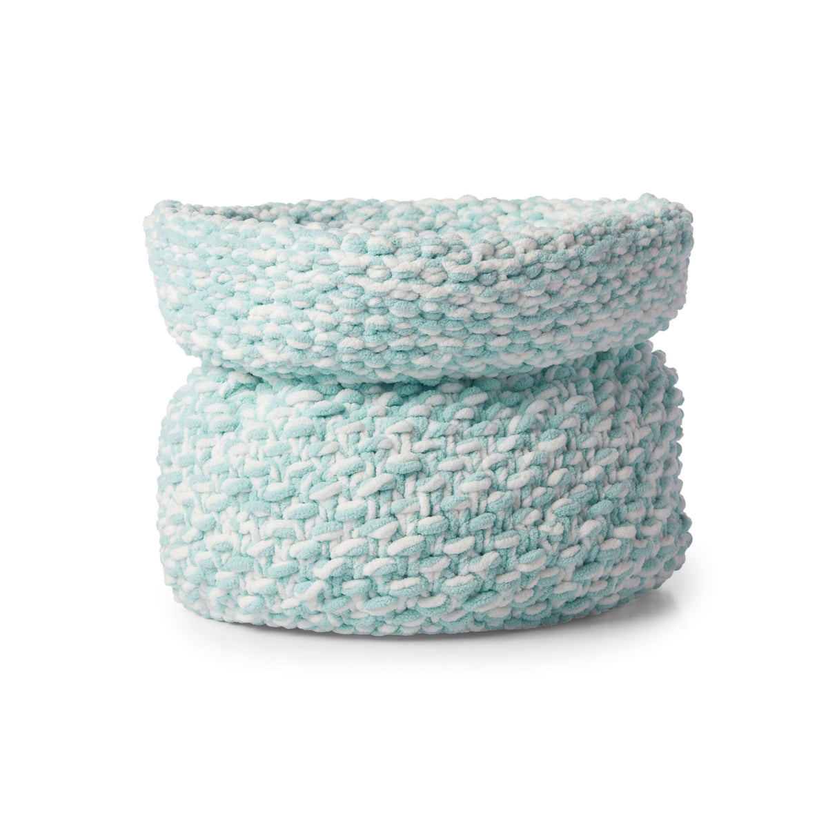 Knit Basket made in Bernat Baby Blanket yarn