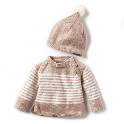 Bernat Wee Stripes Knit Pullover and Hat 12 mos