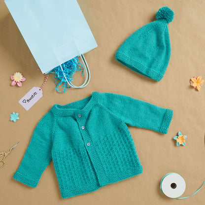 Bernat Knit Yoke Baby Cardigan & Hat 12 mos