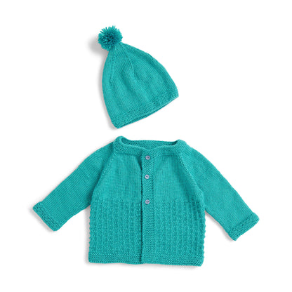 Bernat Knit Yoke Baby Cardigan & Hat 12 mos