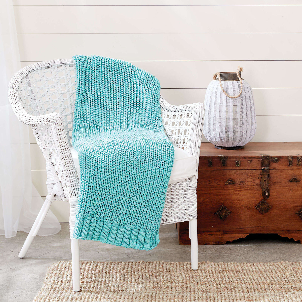 Knit Blanket made in Bernat Maker Home Dec yarn