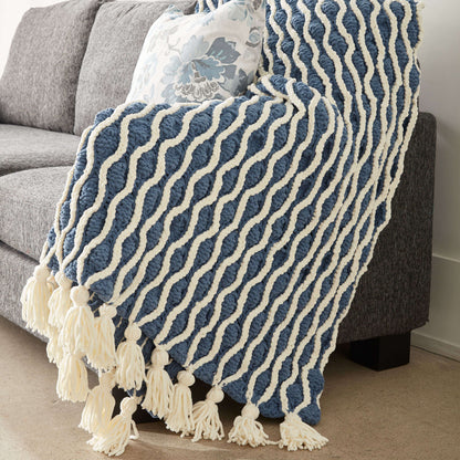 Bernat Trellis & Tassels Knit Afghan Knit Blanket made in Bernat Blanket yarn