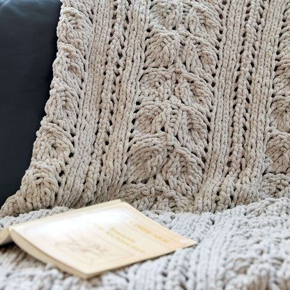 Bernat Rose Leaf Knit Blanket Knit Blanket made in Bernat Blanket yarn