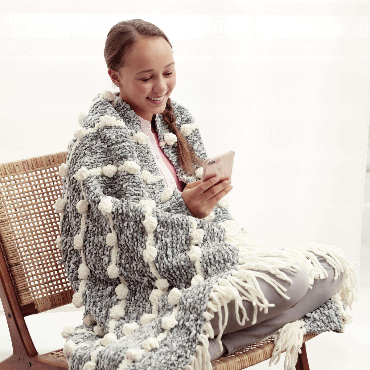 Knit Blanket made in Bernat Velvet yarn