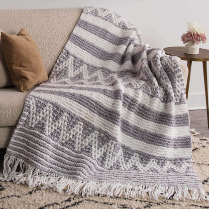 Bernat Mosaic Stripe and Chevron Knit Blanket Knit Blanket made in Bernat Blanket Sparkle yarn