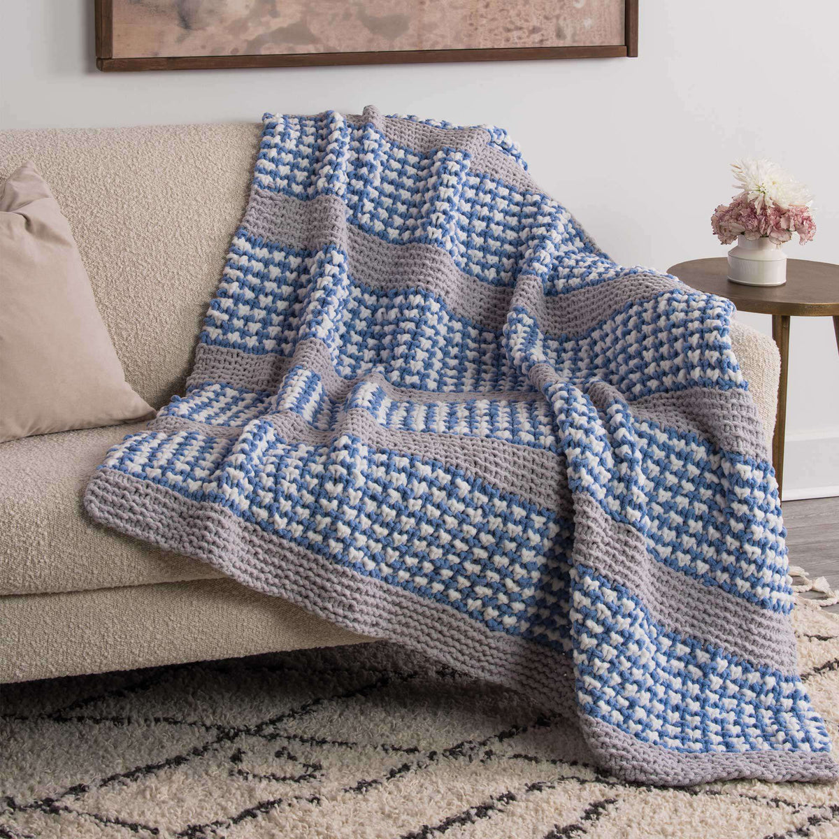 Knit Blanket made in Bernat Blanket Sparkle yarn