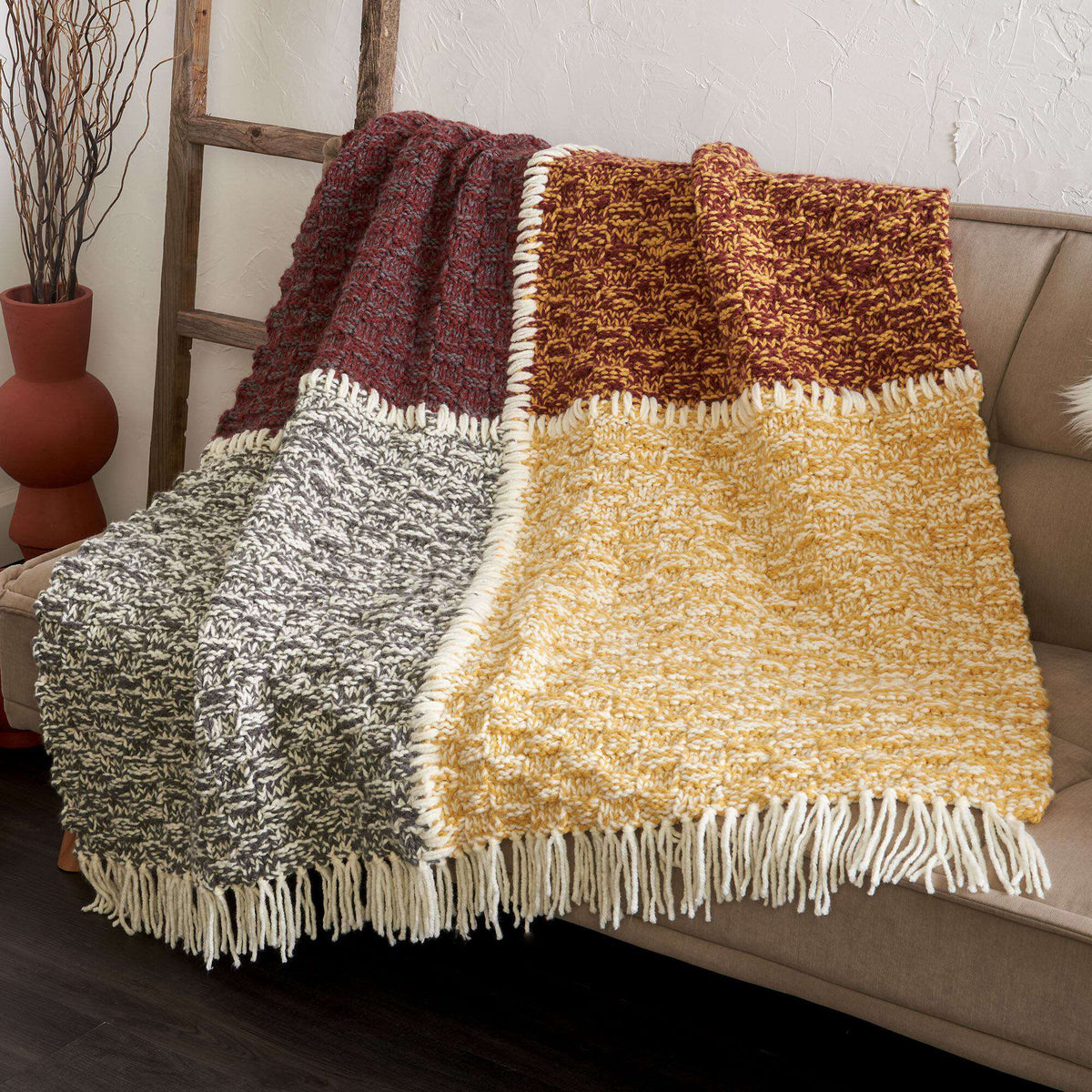Knit Blanket made in Bernat Bounce Back yarn