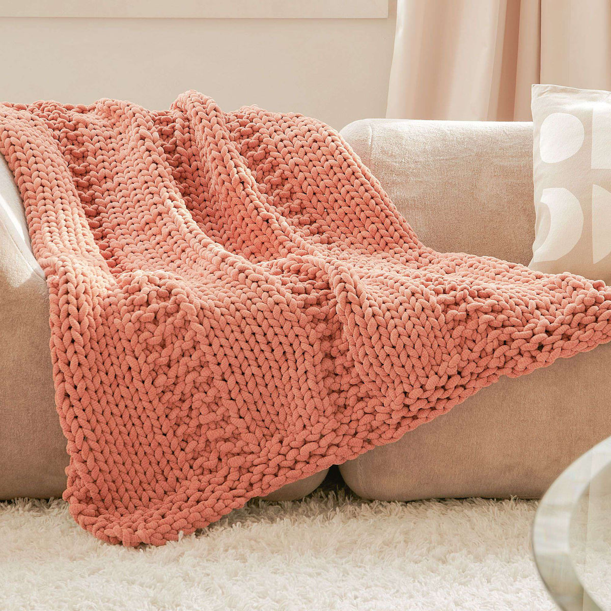 Knit Blanket made in Bernat Plush Big yarn