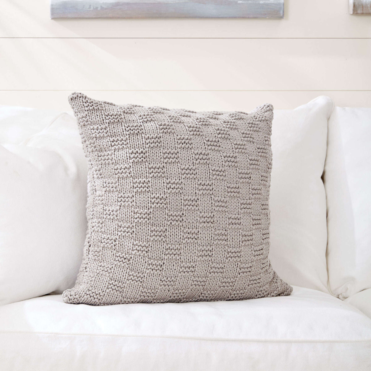 Knit Pillow made in Bernat Maker Home Dec yarn