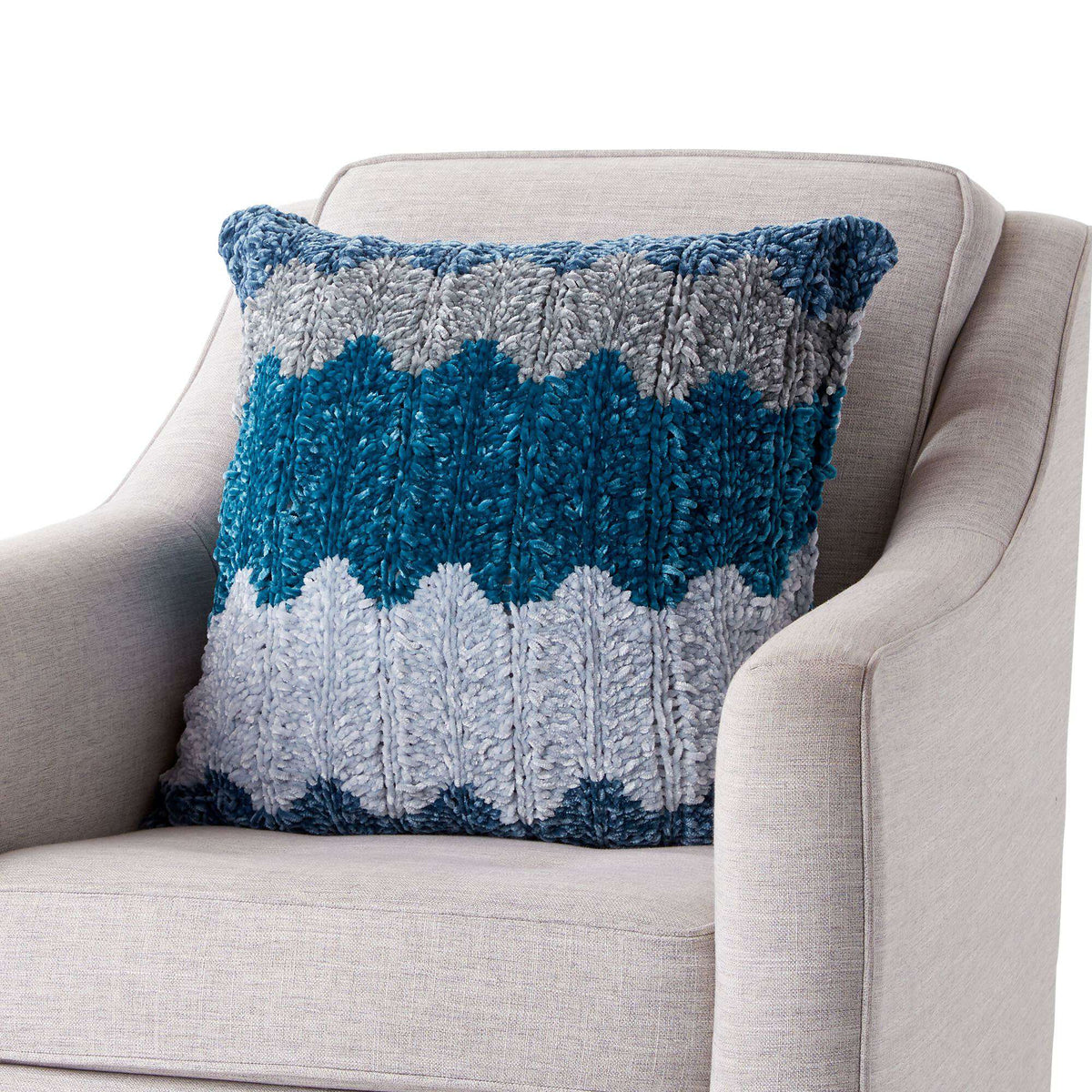 Knit Pillow made in Bernat Velvet Stripes yarn