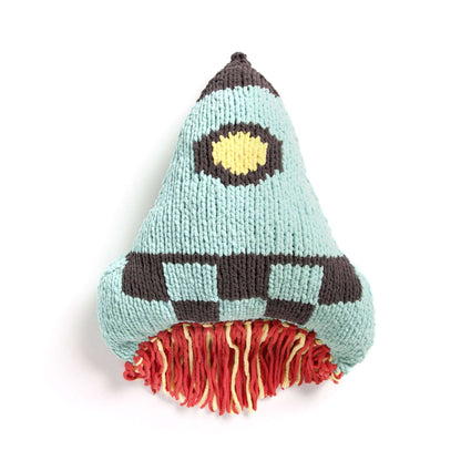 Bernat Knit Rocketship Pillow Knit Pillow made in Bernat Baby Blanket Sparkle yarn