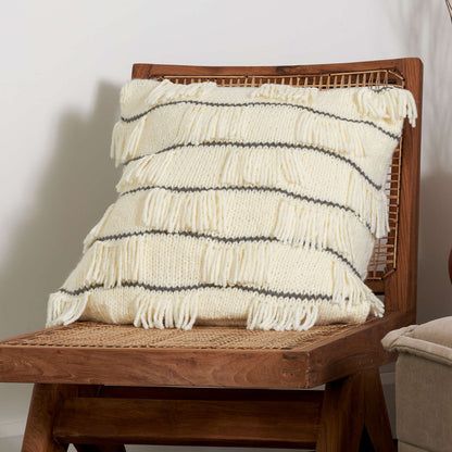 Bernat Checkered Fringe Knit Pillow Knit Pillow made in Bernat Bounce Back yarn