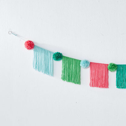 Bernat Fringe & Pompom Bunting Craft Interior Décor made in Bernat Softee Baby Chunky yarn