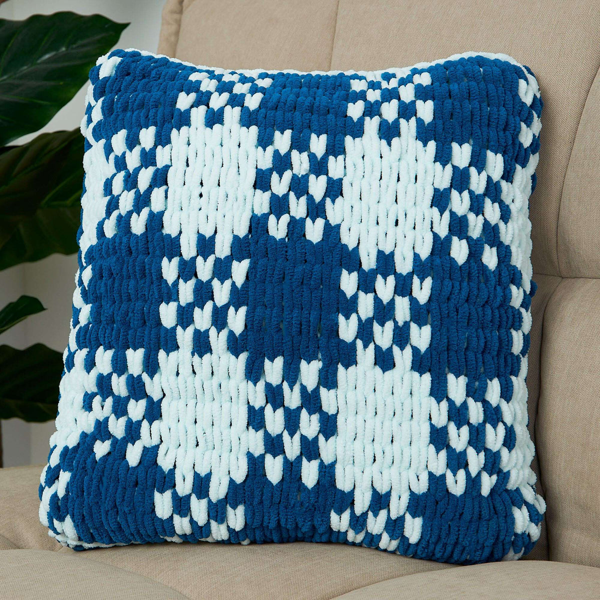 Craft Pillow made in Bernat Alize Blanket EZ Graph-it yarn