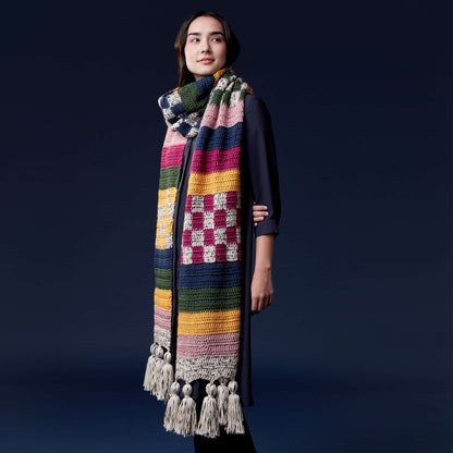 Caron Stripes and Checks Crochet Scarf Single Size