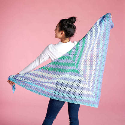 Caron Staggered Stripes Crochet Shawl Cream