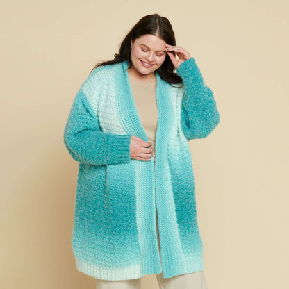 Caron Crochet Slounge Cardigan Crochet Cardigan made in Caron Colorama Halo Perfect Phasing Yarn