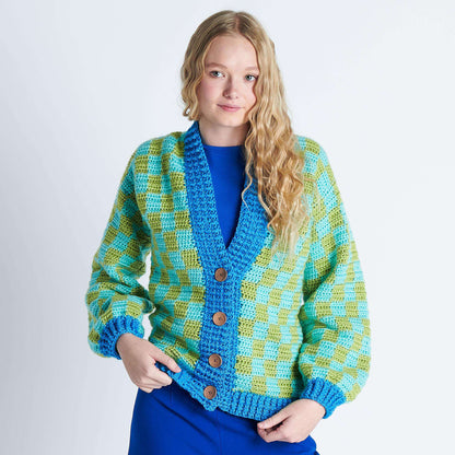 Caron Checkered Crochet Cardigan Version 1