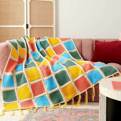 Caron Colored Grid Crochet Blanket Single Size