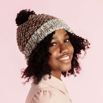 Caron Double Strand Knit Textured Hat Blue Velvet