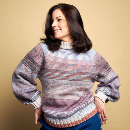 Caron Knit Striped Statement Sleeve Pullover L